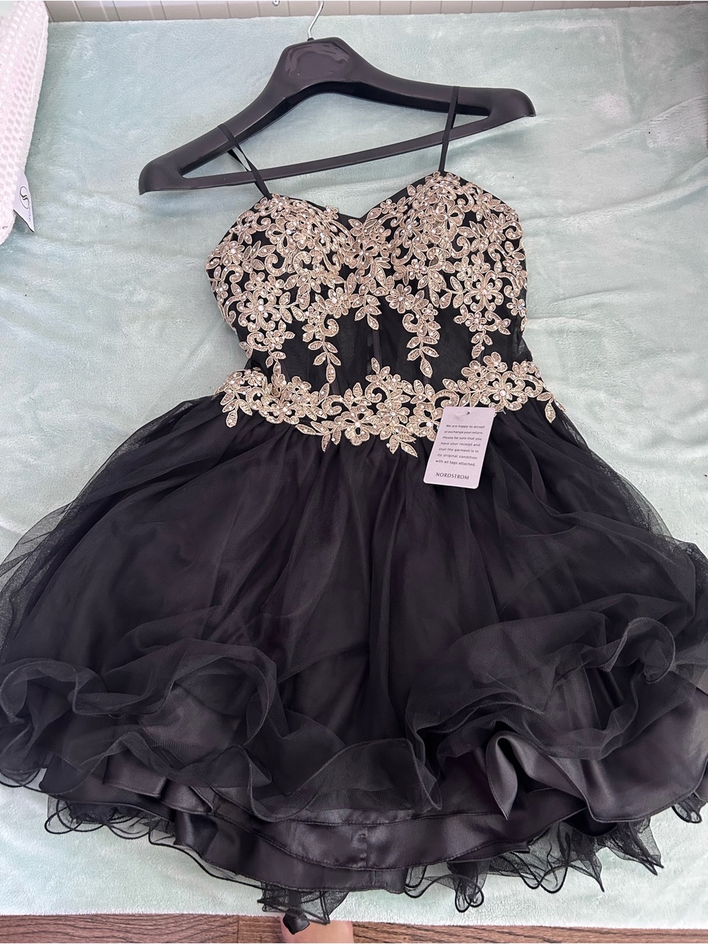 Nordstrom Black Strapless Party Dress with Gold Embellished Bodice